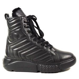 CASADEI 🇮🇹 WOMEN'S BLACK SOFT LEATHER MONTONE FUR WINTER BOOTIE